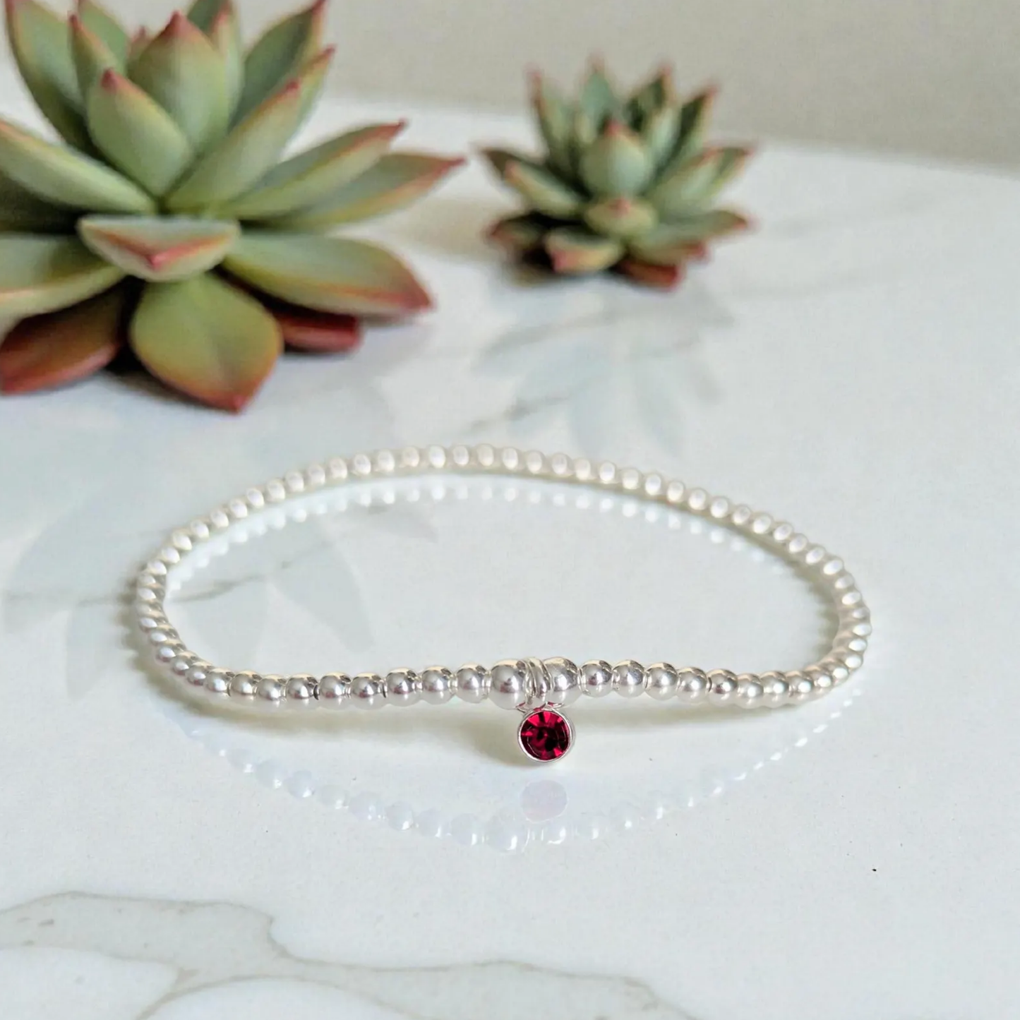 Sterling Silver January Birthstone Bracelet (Garnet)