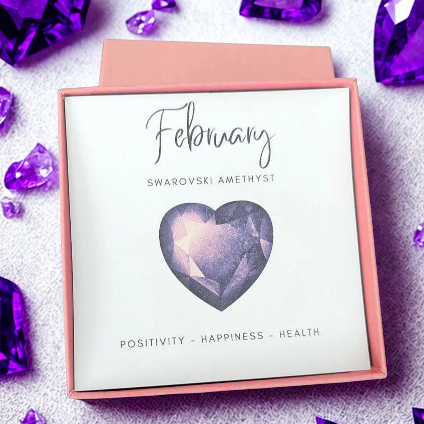 Sterling Silver February Heart Birthstone Bracelet (Amethyst)