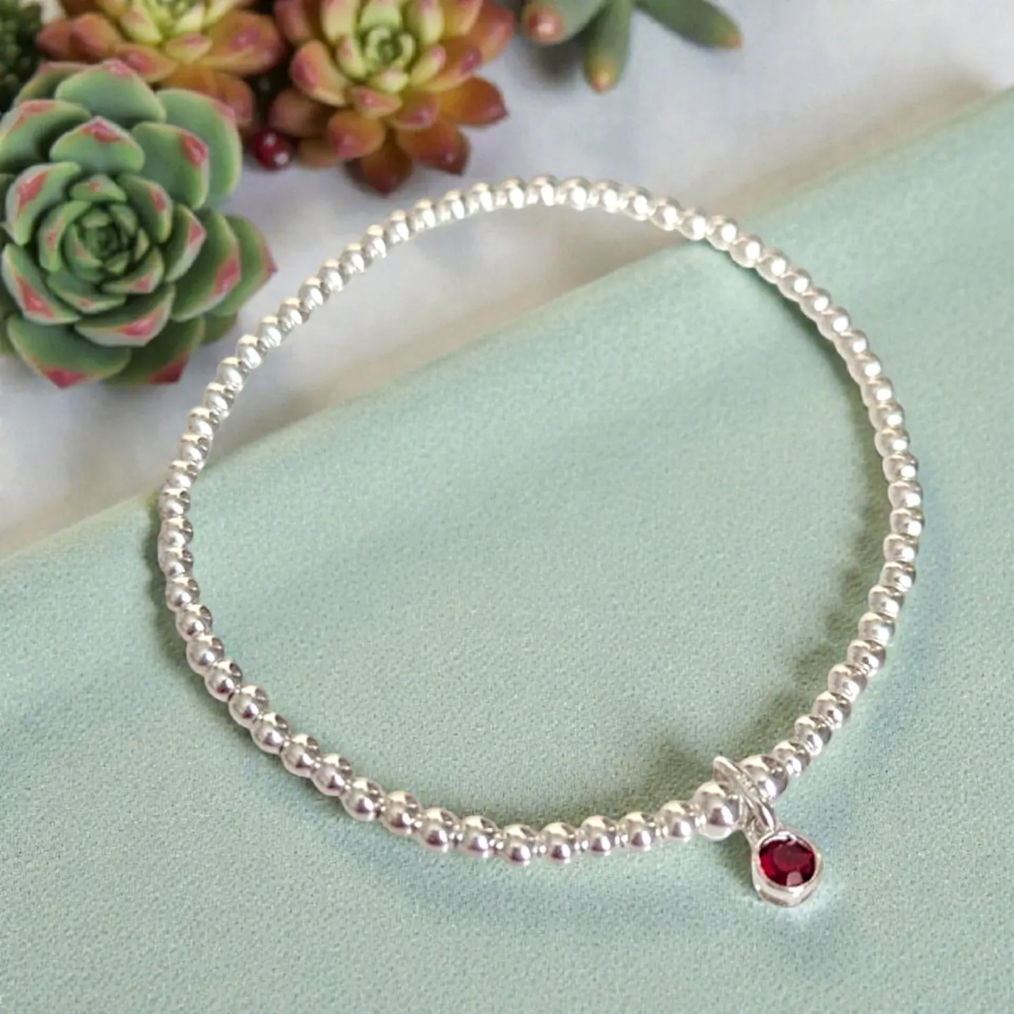 Sterling Silver January Birthstone Bracelet (Garnet)