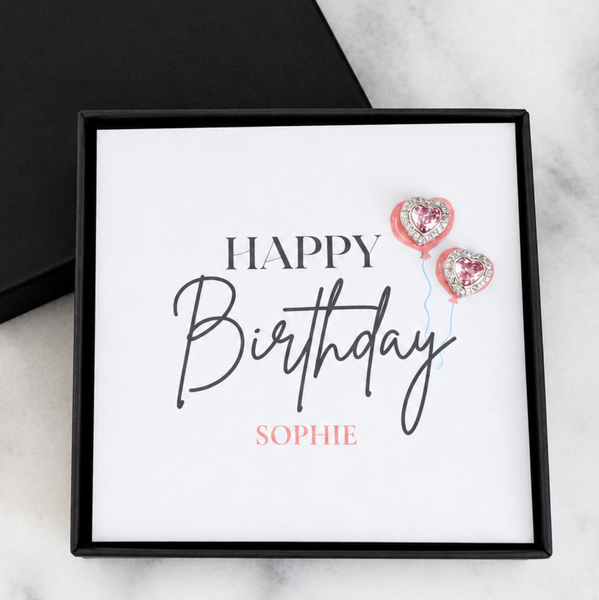 'Happy Birthday' Pink Crystal Heart Earrings