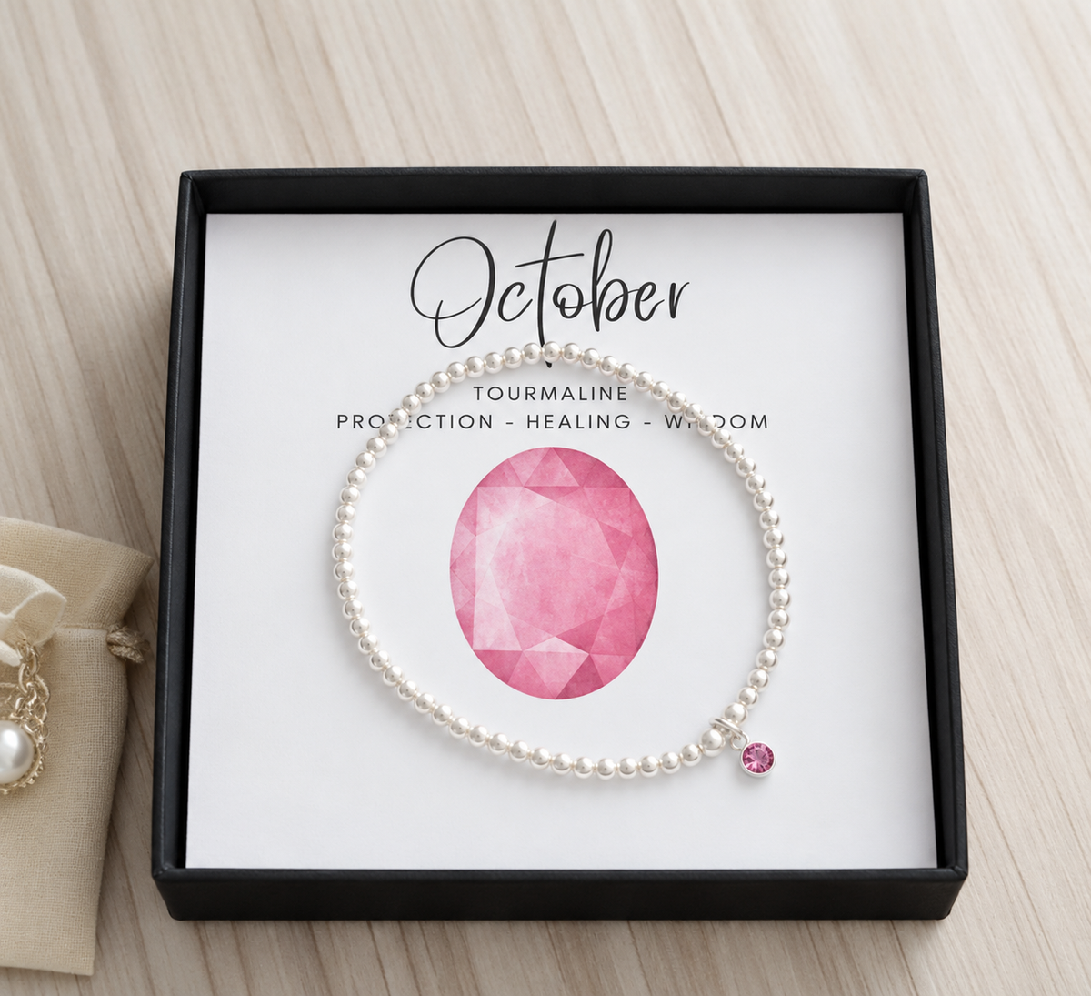 Sterling Silver October Birthstone Bracelet or Earrings (Tourmaline)