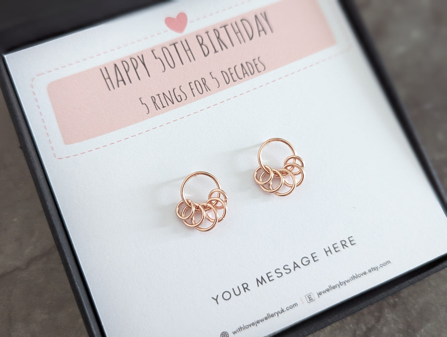 5 Rings 50th Birthday Rose Gold Earrings With Love Jewellery UK