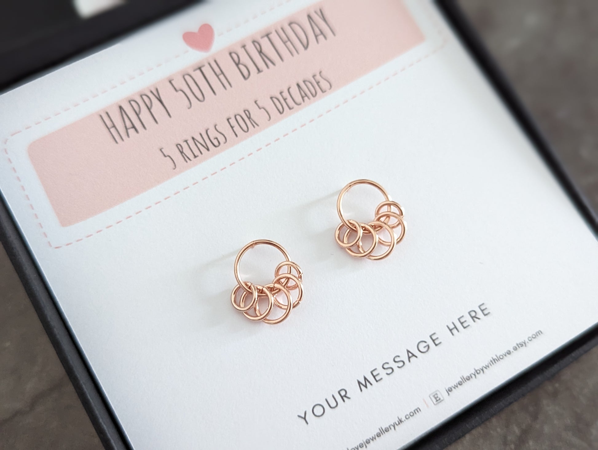 5 Rings 50th Birthday Rose Gold Earrings With Love Jewellery UK