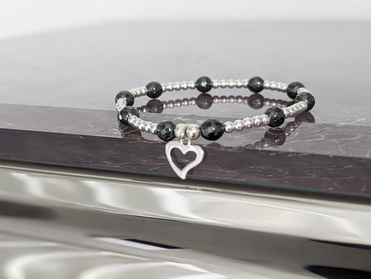 Sterling Silver and Hematite Heart Bracelet