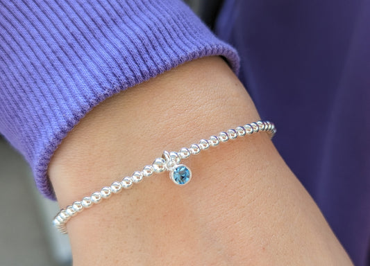 Sterling Silver March Birthday Bracelet (Aquamarine) With Love Jewellery UK