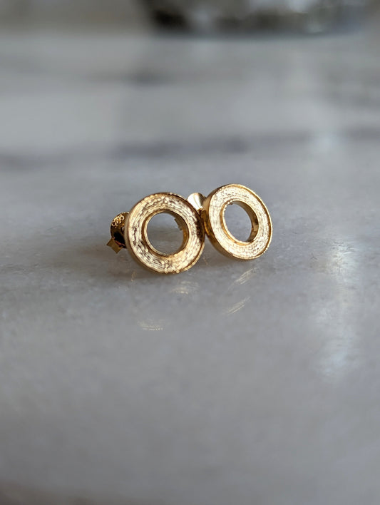 Sterling Silver 24k Gold Vermeil Style Textured Circle Stud Earrings