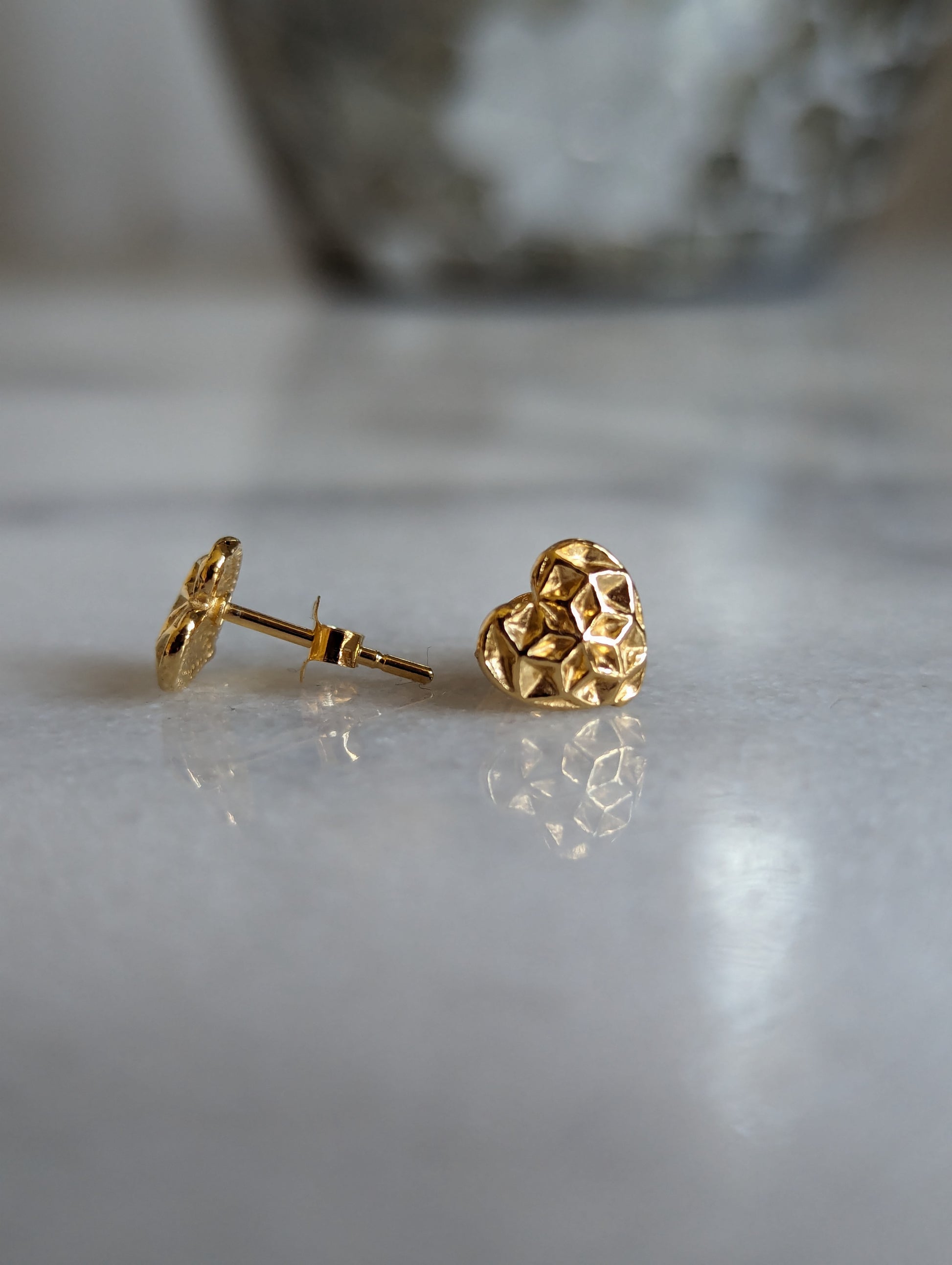 Sterling Silver Gold Vermeil Style Heart Stud  Earrings With Love Jewellery UK