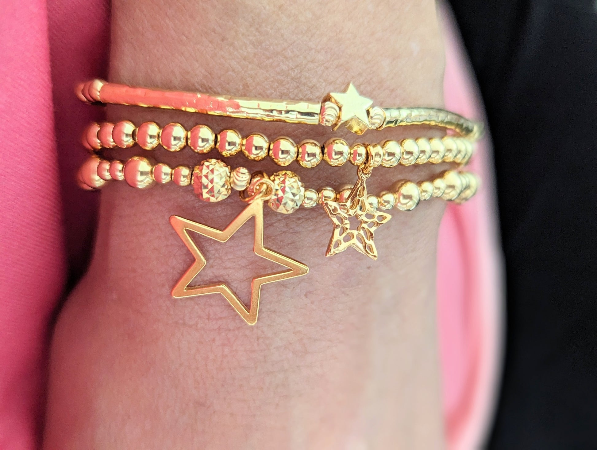 Gold Star Stack Bracelet Set With Love Jewellery UK