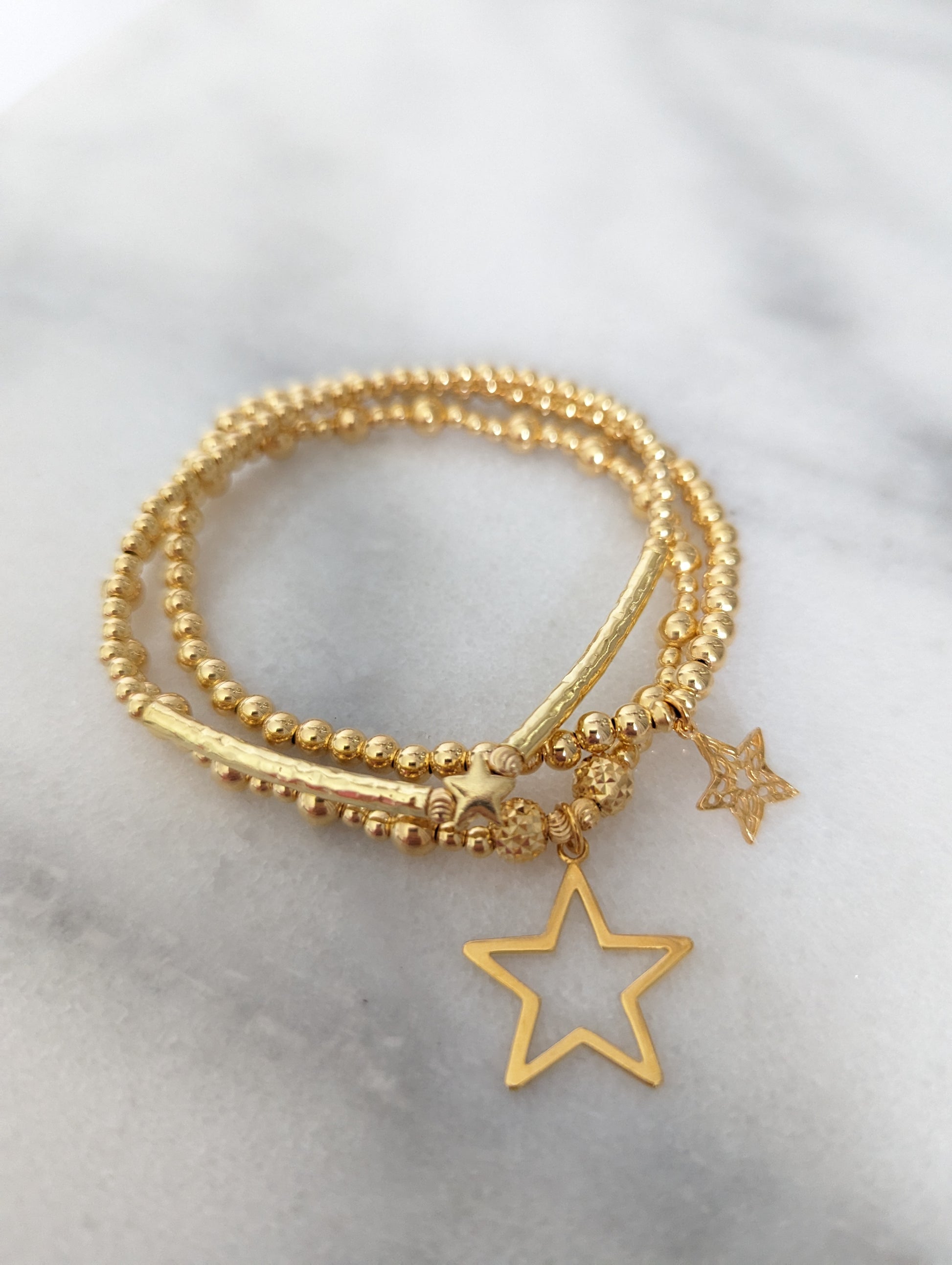 Gold Star Stack Bracelet Set With Love Jewellery UK