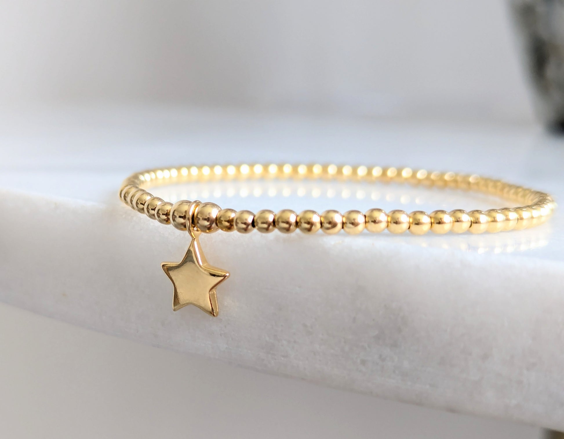 Yellow Gold Star Beaded Bracelet With Love Jewellery UK