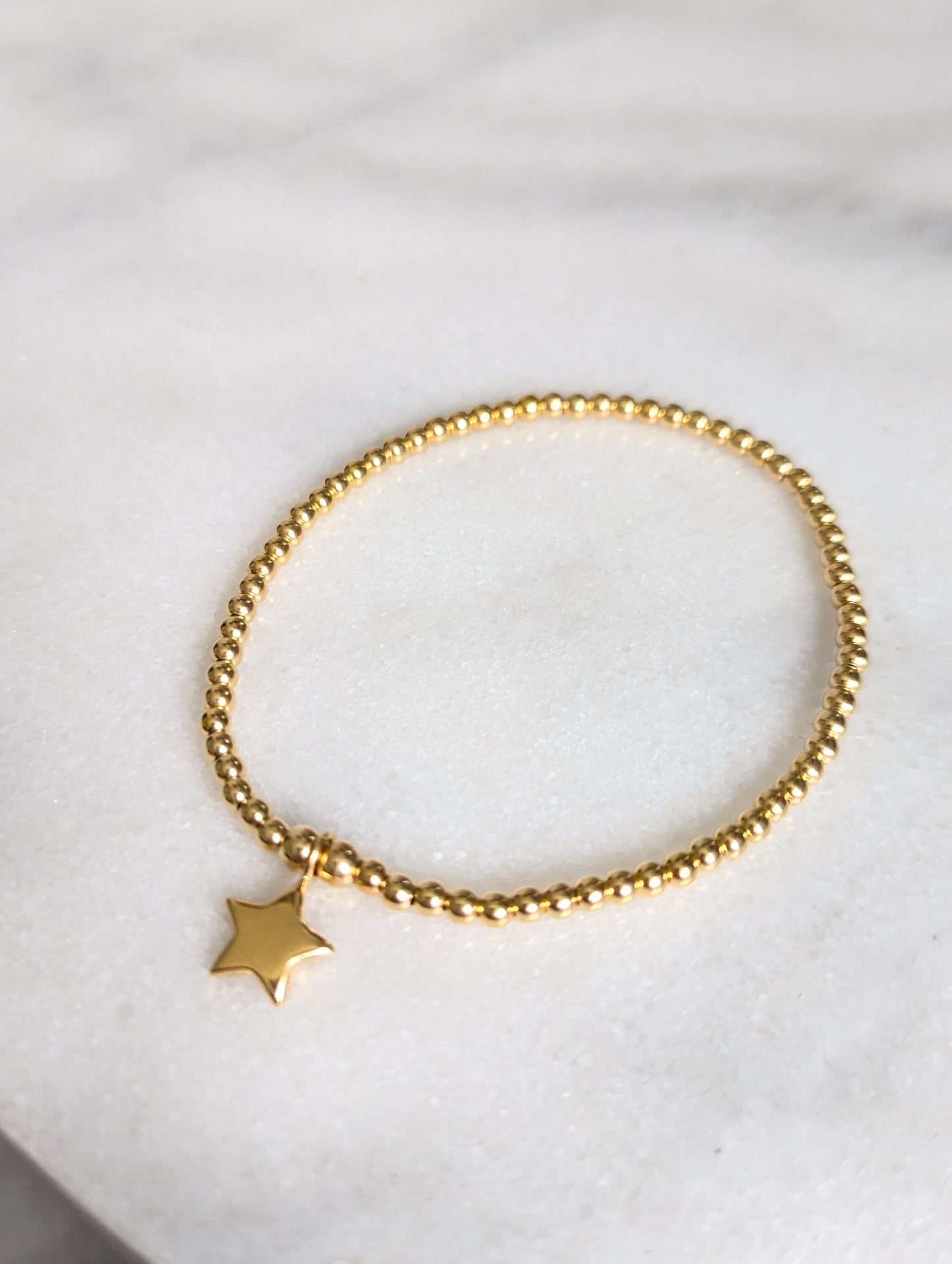 Yellow Gold Star Beaded Bracelet With Love Jewellery UK