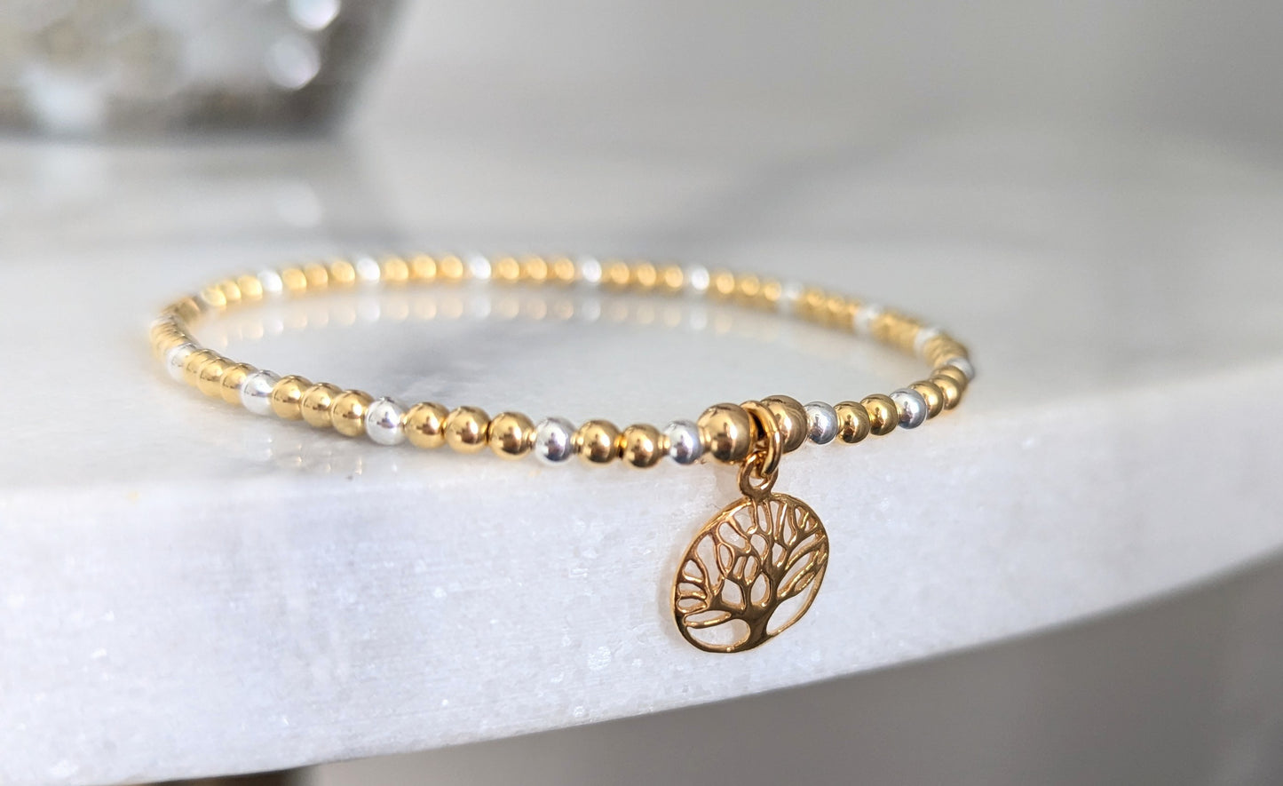 Tree of Life Gold & Silver Stretch Bracelet With Love Jewellery UK