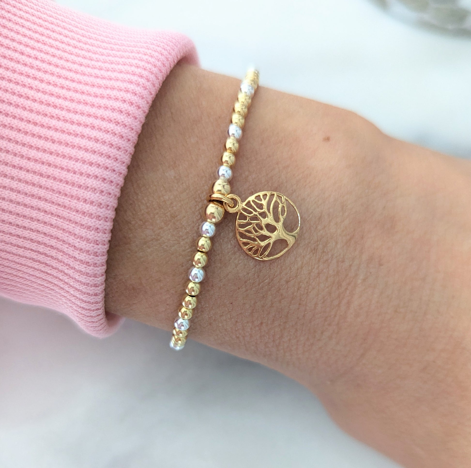 Tree of Life Gold & Silver Stretch Bracelet With Love Jewellery UK