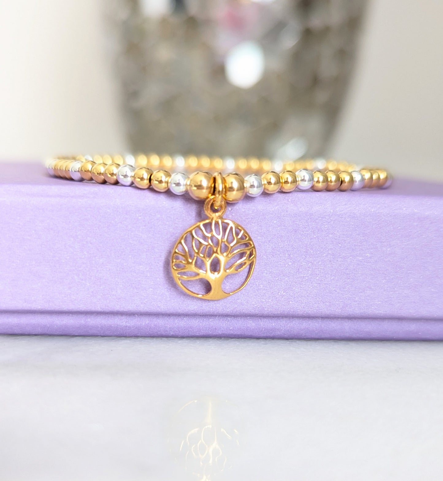 Tree of Life Gold & Silver Stretch Bracelet With Love Jewellery UK