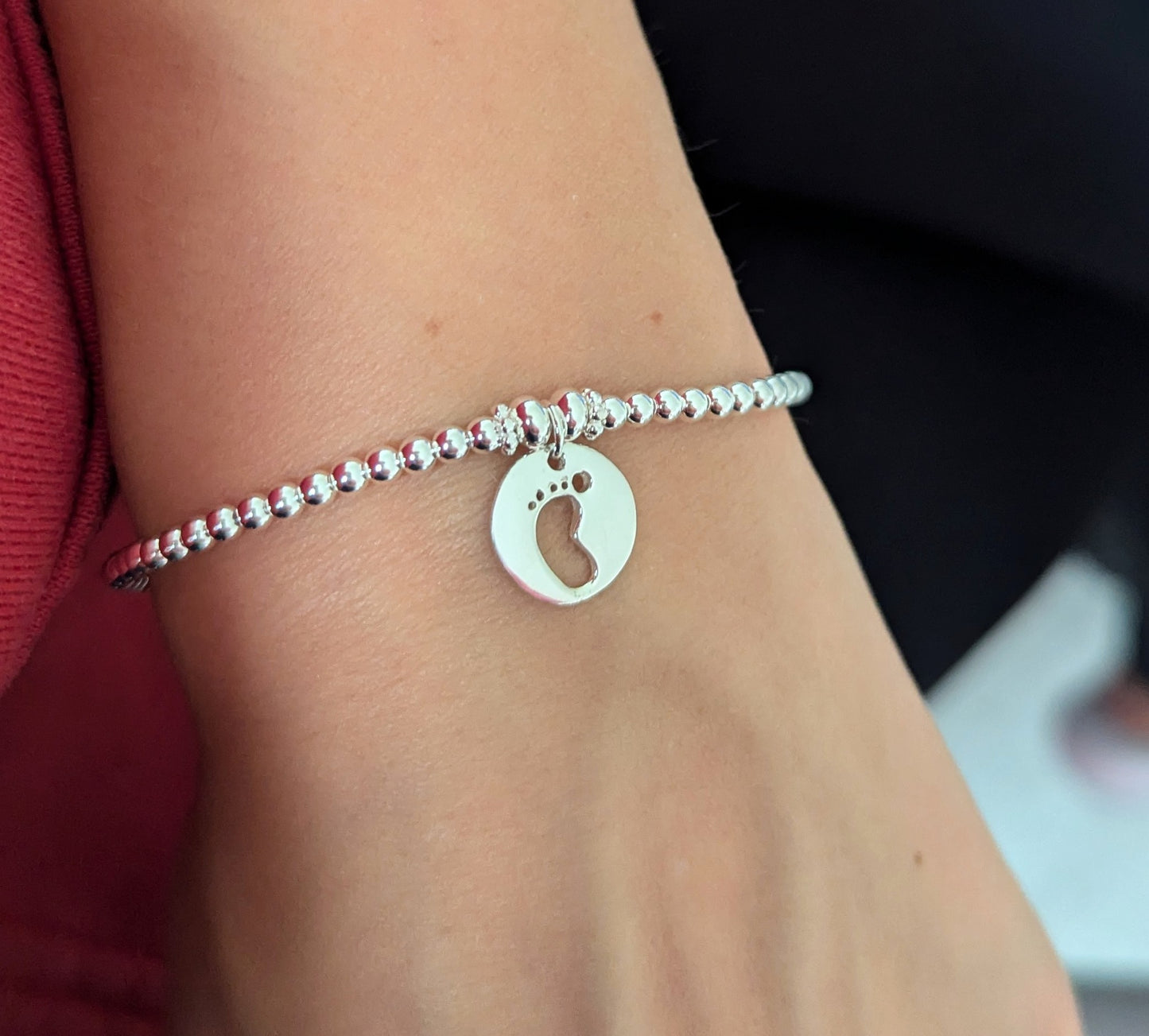 Sterling Silver Baby Footprint Bracelet With Love Jewellery UK