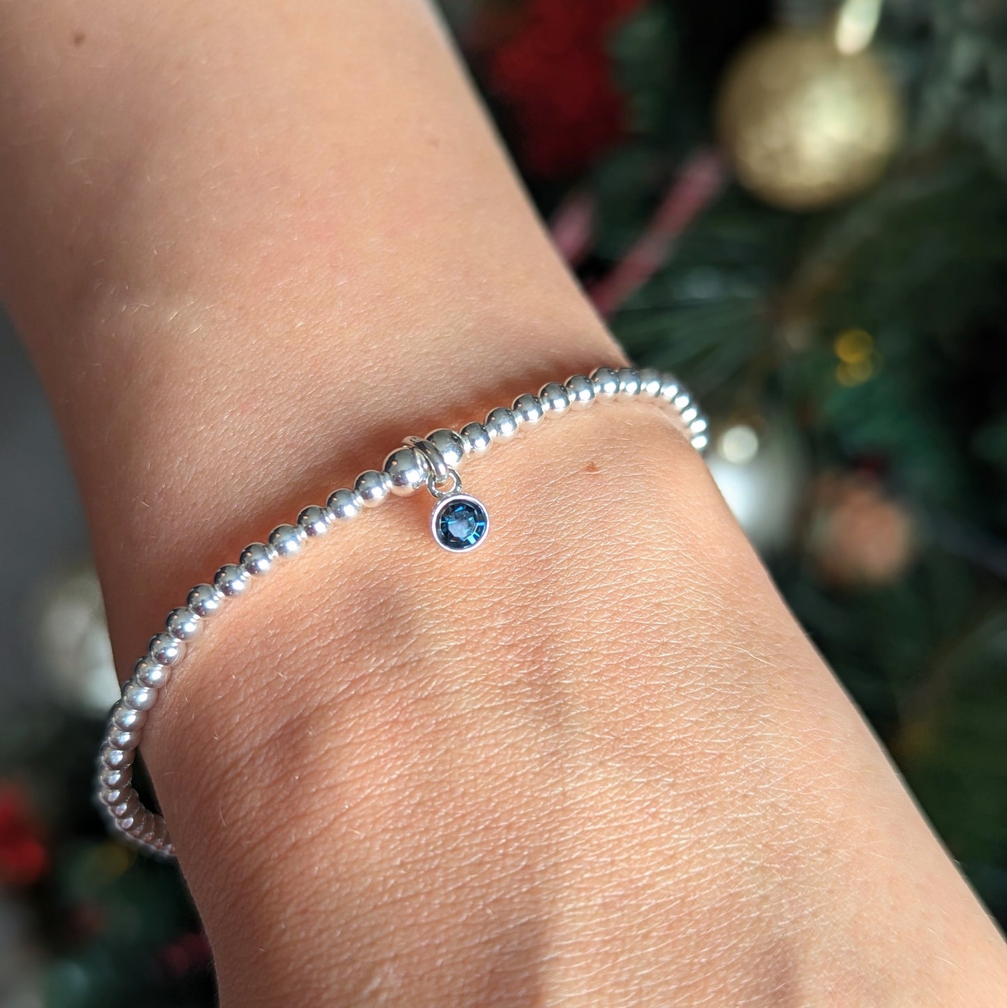 Sterling Silver December Birthday Bracelet (Blue Topaz)