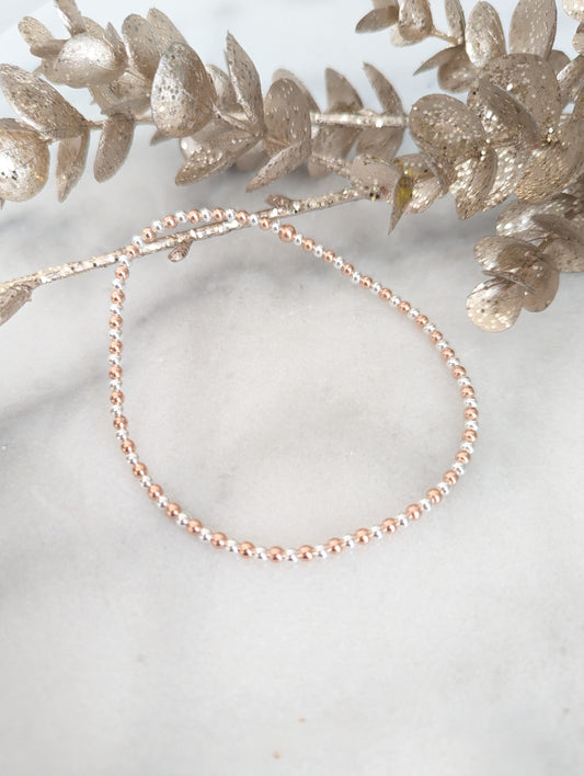 Rose Gold and Sterling Silver Beaded Stretch Anklet