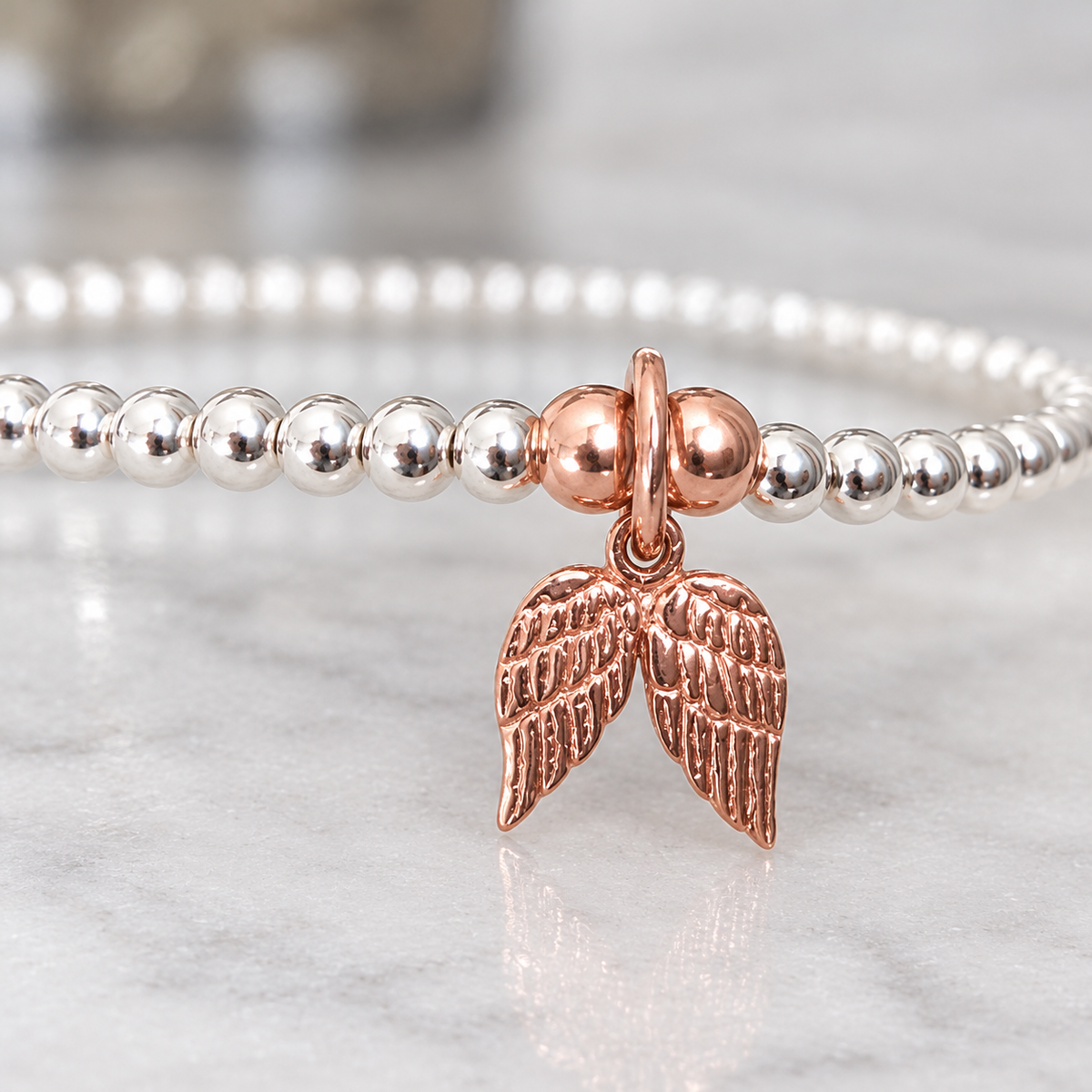 Sterling Silver and Rose Gold Vermeil Angel Wings Bracelet or Anklet