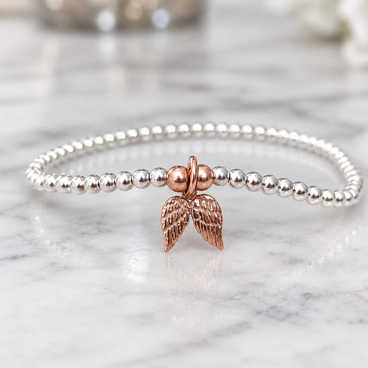 Sterling Silver and Rose Gold Vermeil Angel Wings Bracelet or Anklet