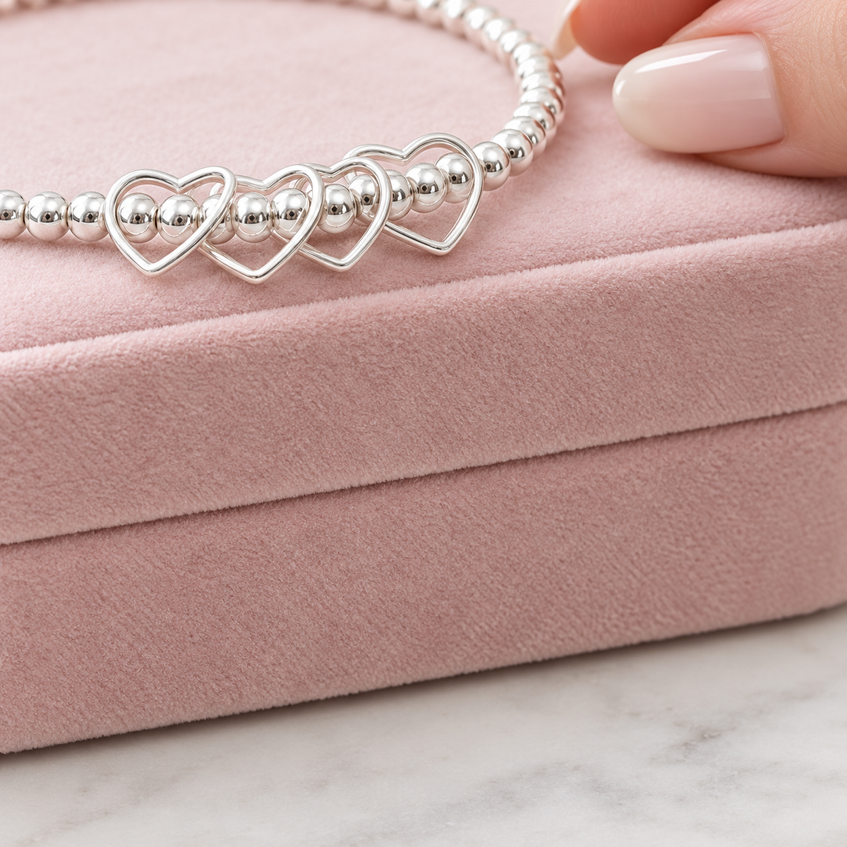 Sterling Silver Heart Birthday Bracelet (20th, 30th, 40th, 50th, 60th, 70th, 80th or 90th Birthday)