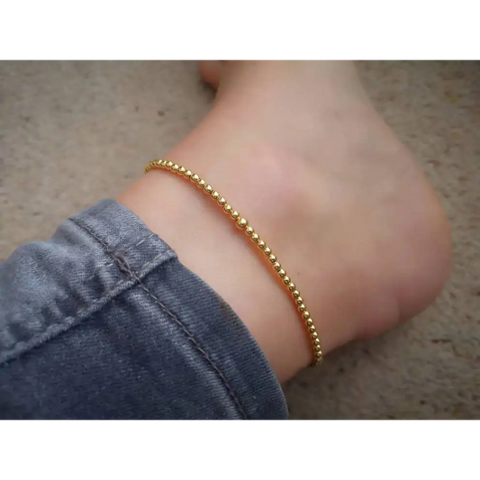 Gold Vermeil Beaded Stretch Anklet With Love Jewellery UK