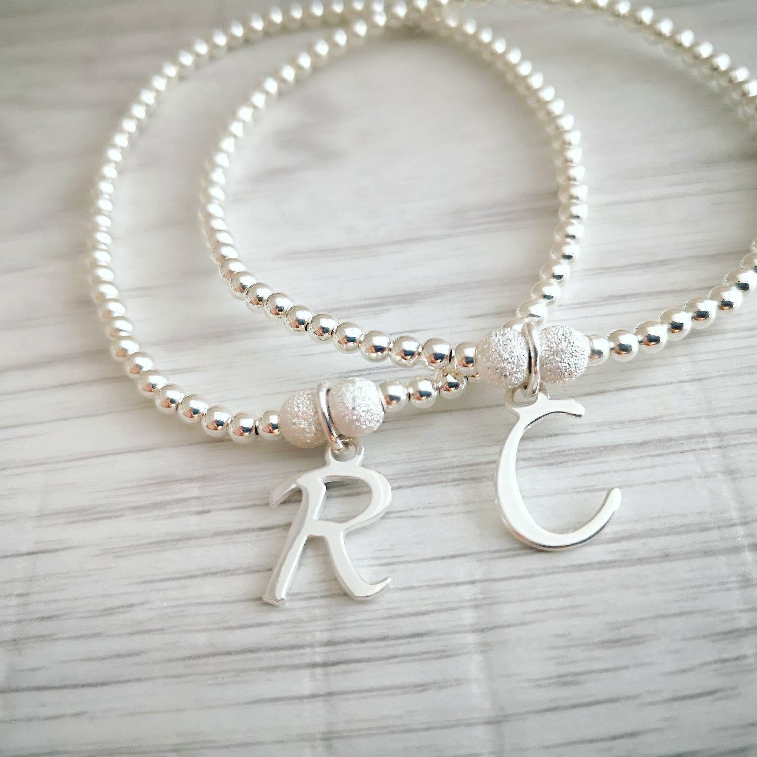 Sterling Silver Initial Bracelet With Love Jewellery UK