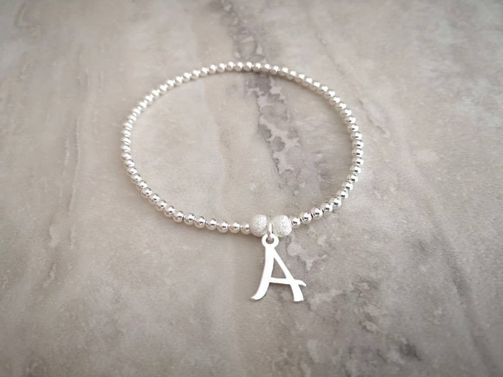 Sterling Silver Initial Bracelet With Love Jewellery UK