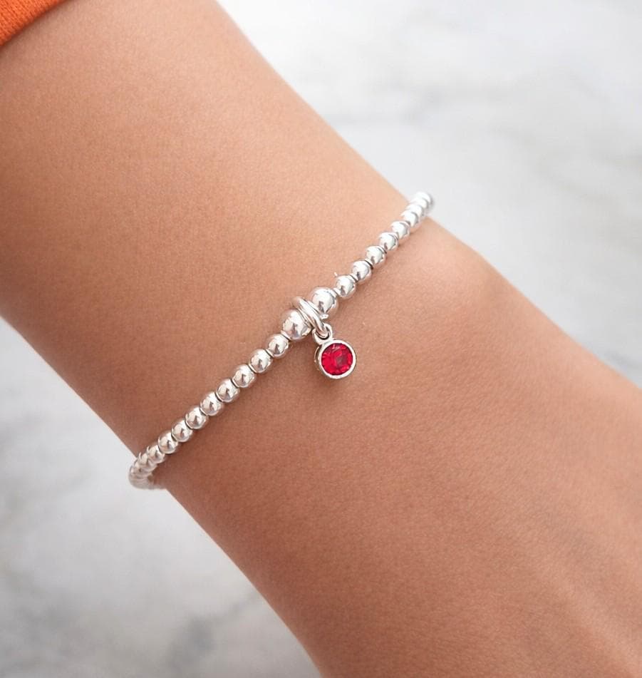 Sterling Silver July Birthday Bracelet (Ruby)