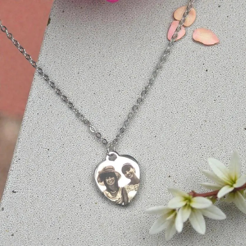Personalised Engraved Photo Heart Necklace | Gift for Her