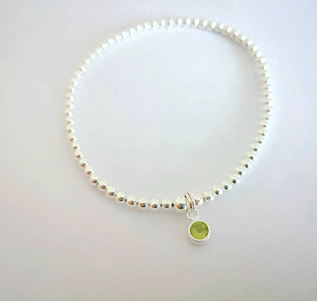 Sterling Silver August Birthday Bracelet (Peridot) With Love Jewellery UK