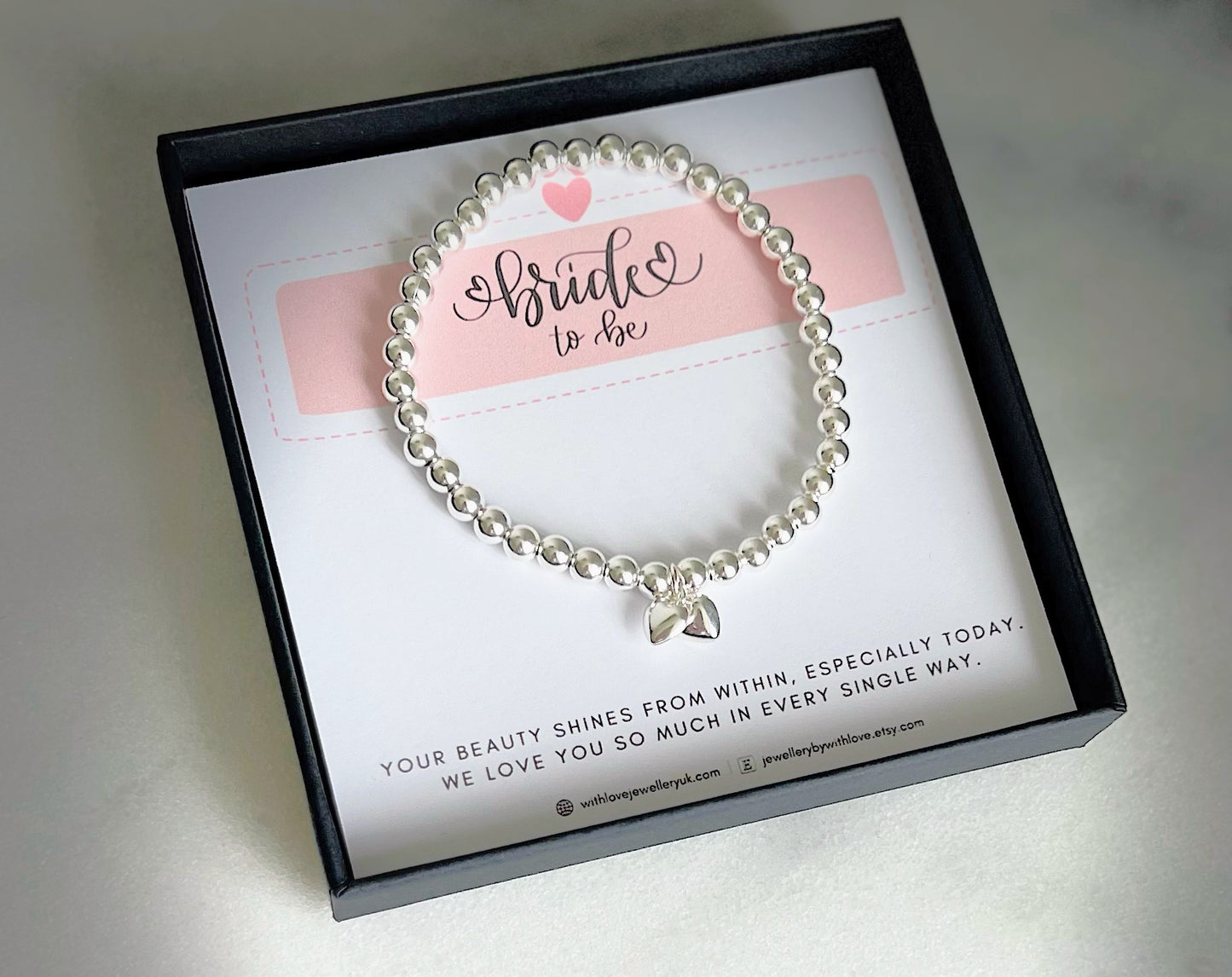 ‘Bride to be’ Sterling Silver Hearts Bracelet With Love Jewellery UK