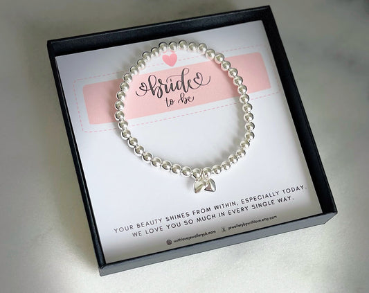 ‘Bride to be’ Sterling Silver Hearts Bracelet With Love Jewellery UK