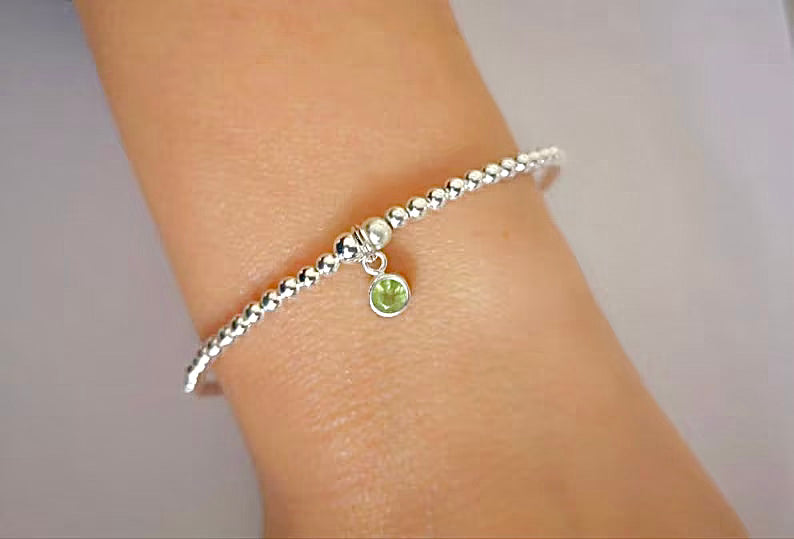 Sterling Silver August Birthday Bracelet (Peridot) With Love Jewellery UK