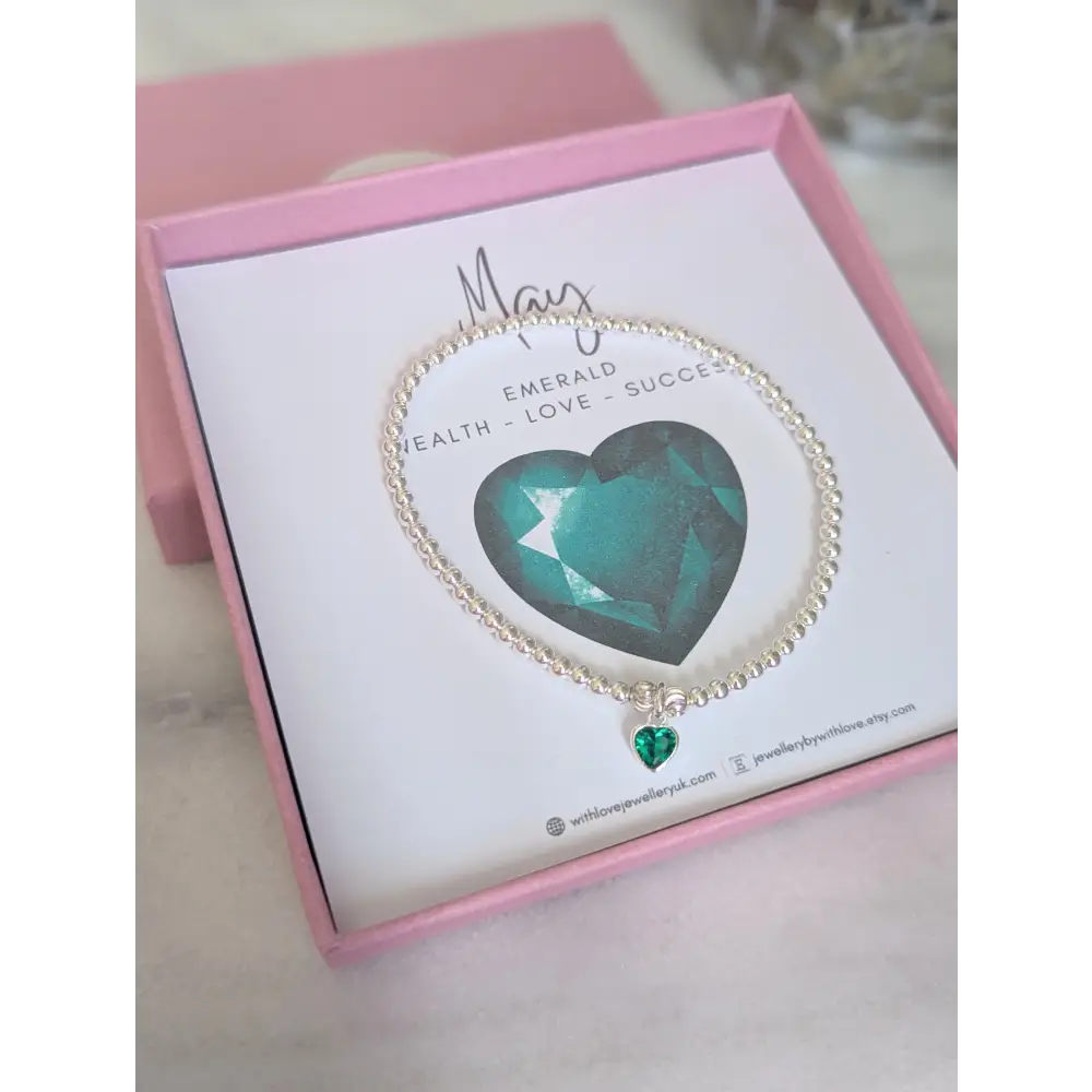 May Emerald Heart Birthstone Bracelet - Bracelets