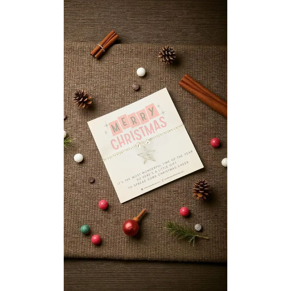 Merry Christmas Silver Beaded Stretch Bracelet - Star - Bracelets