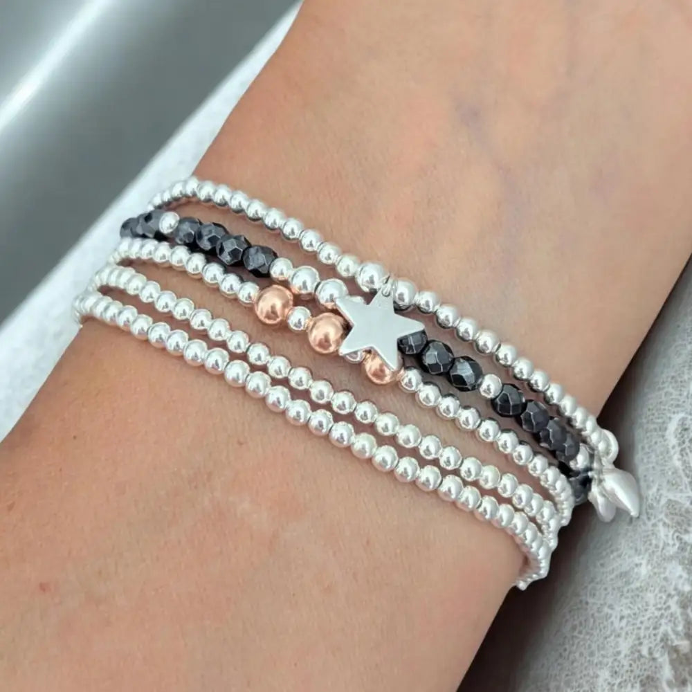 Personalised Sterling Silver and Hematite Five Stack Bracelet Set - Bracelets