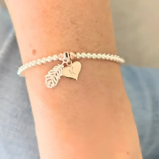 Personalised Sterling Silver Feather & Heart Bracelet - Bracelets