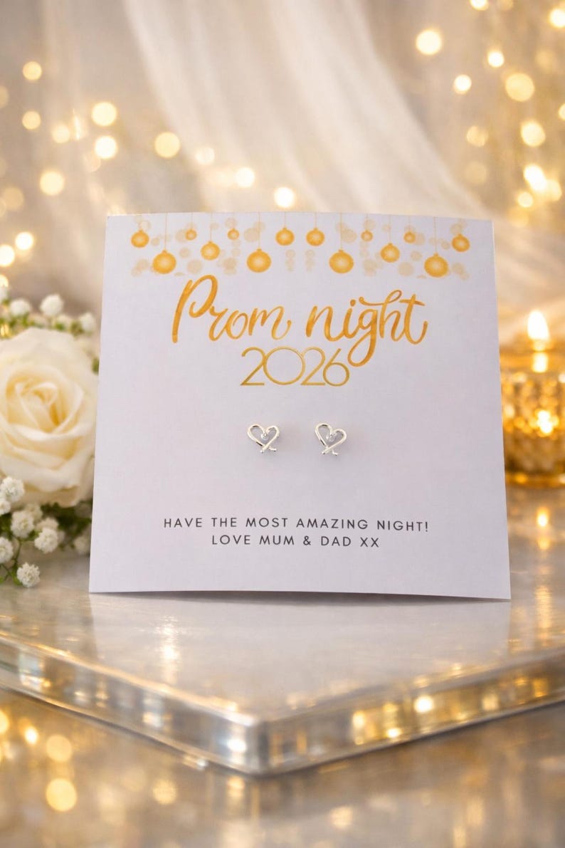 Prom night 2026 card with earrings on a decorative background