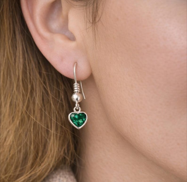 May Heart Birthstone Earrings