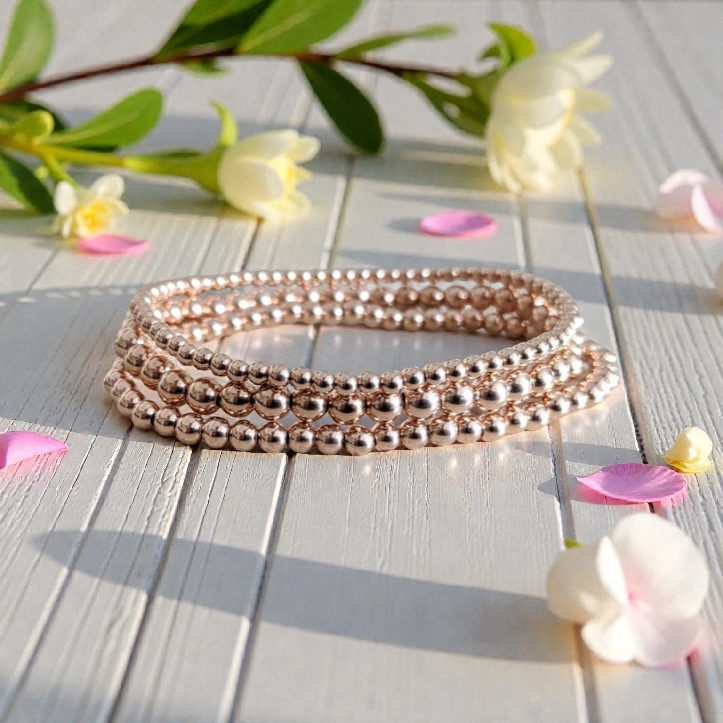 Rose Gold Beaded Stretch Bracelet Stack