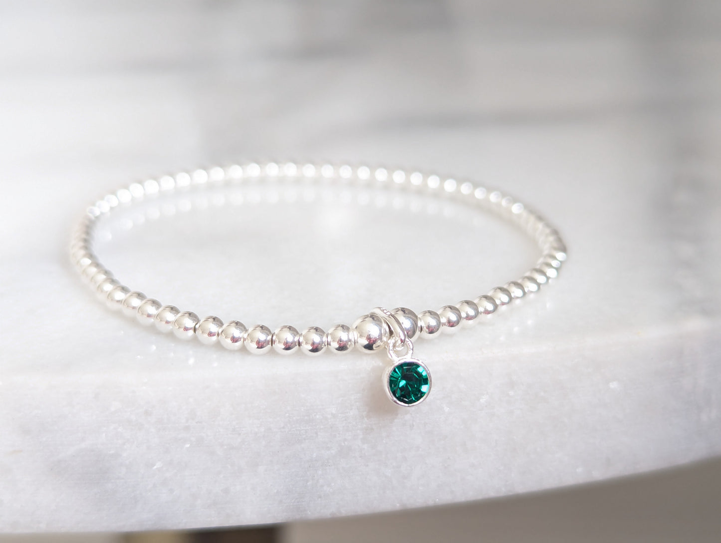 Sterling Silver May Birthday Bracelet (Emerald)