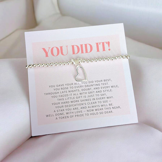 You Did It! Silver Beaded Stretch Bracelet