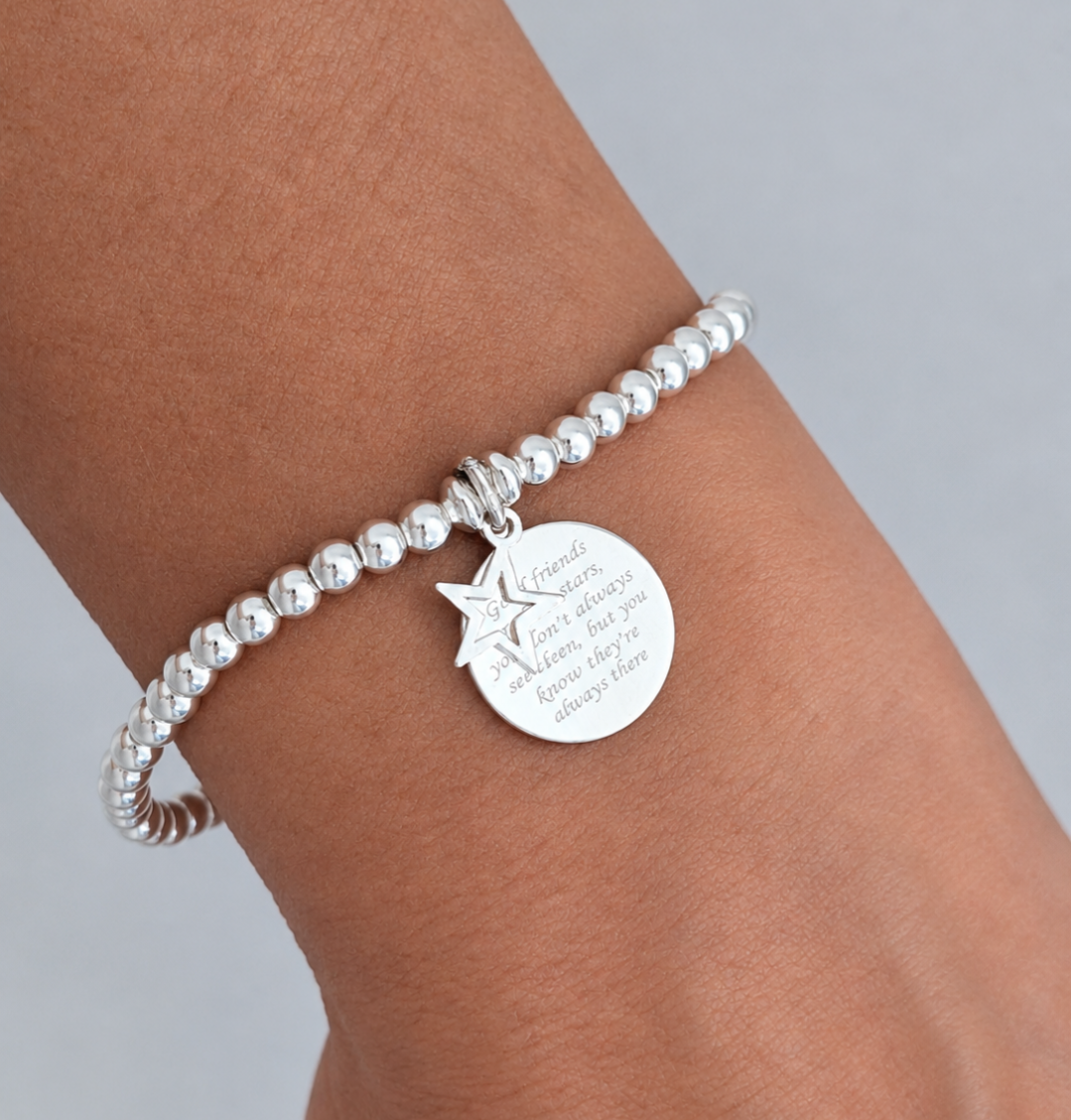 Sterling Silver Stretch Friendship Bracelet - Good Friends Are Like Stars