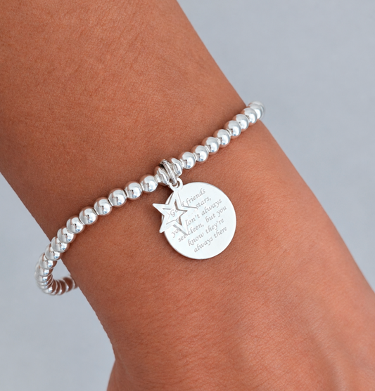Sterling Silver Stretch Friendship Bracelet - Good Friends Are Like Stars