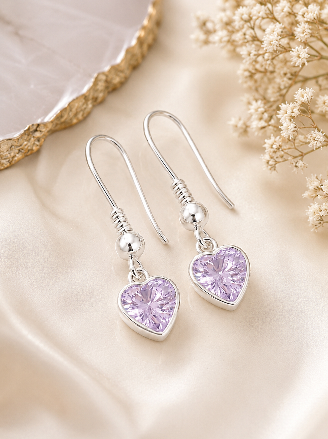 June Heart Alexandrite Birthstone Earrings