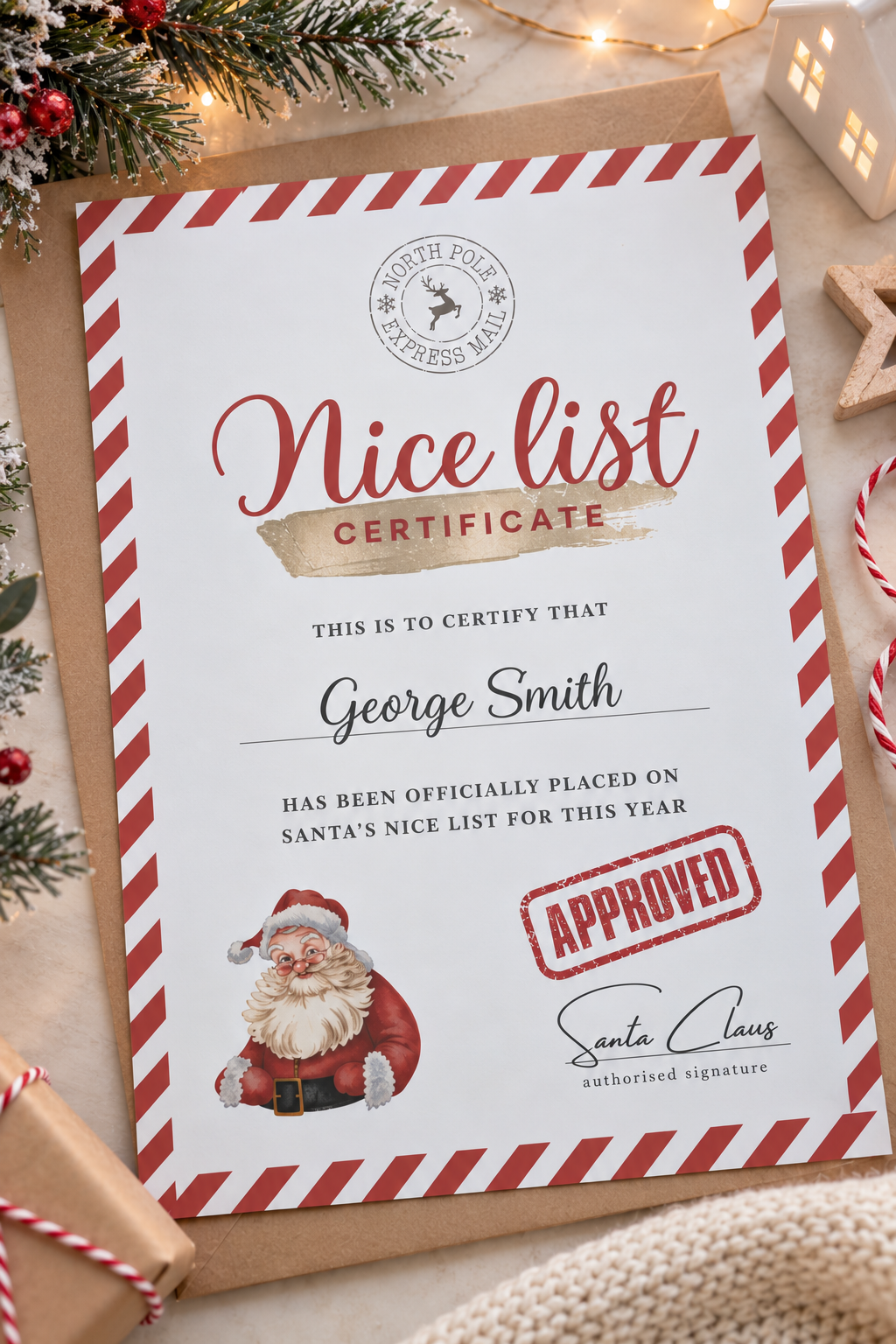 Personalised Nice List Certificate, Letter From Santa, Elf Arrival or Goodbye Letter
