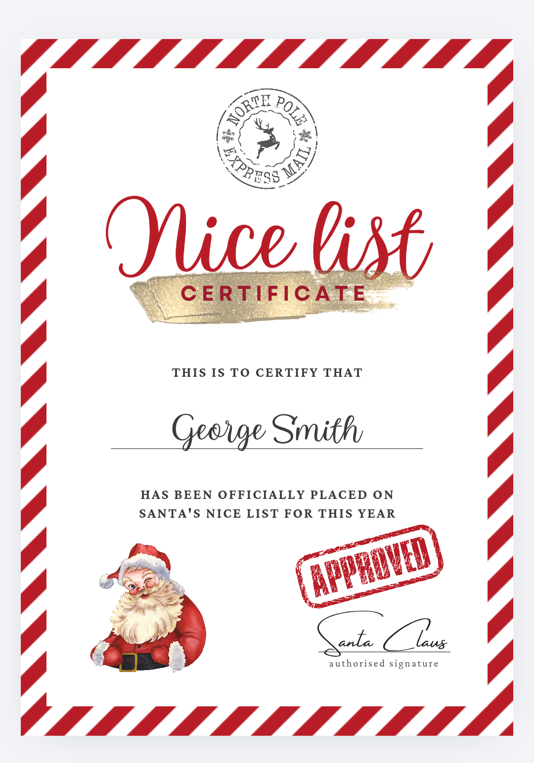 Personalised Nice List Certificate, Letter From Santa, Elf Arrival or Goodbye Letter