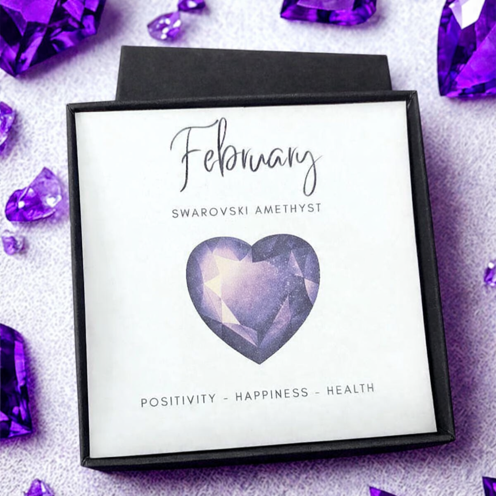 Sterling Silver February Heart Birthstone Bracelet (Amethyst)