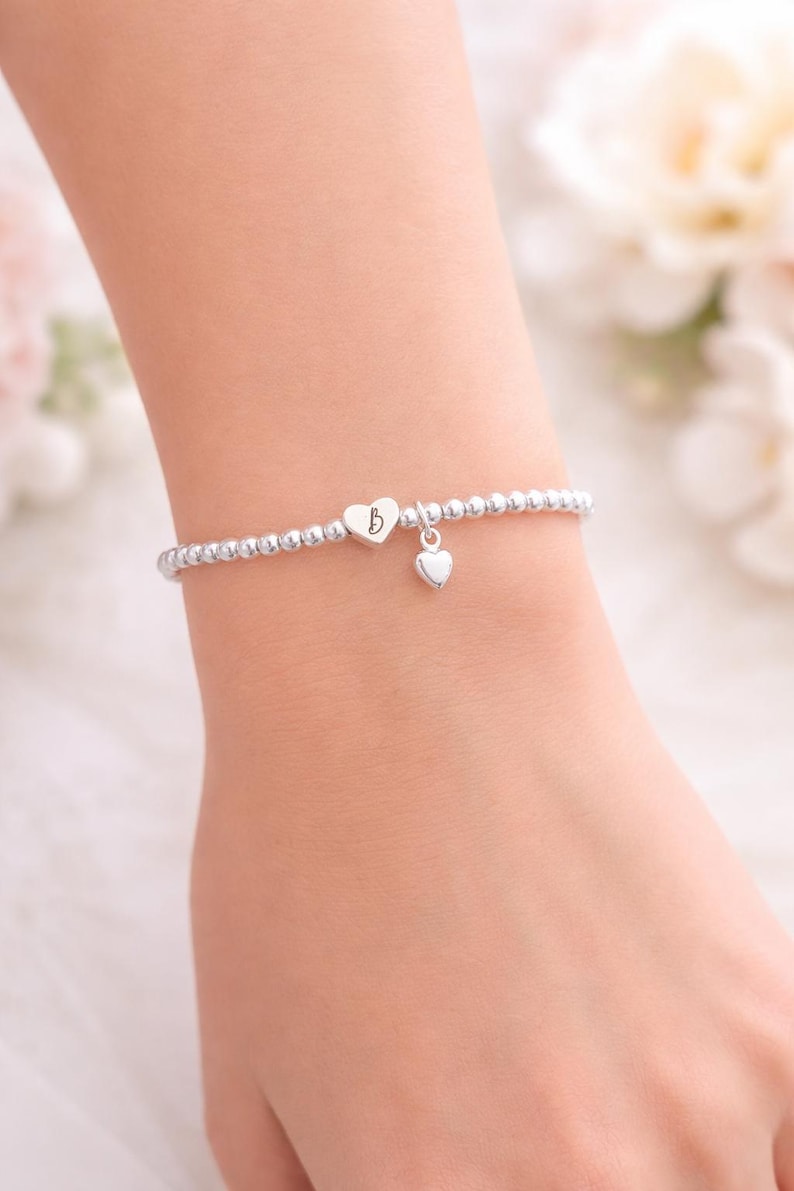 Prom Night 2026 Silver Filled Heart Initial Bracelet