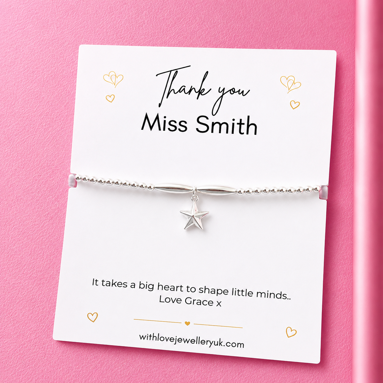 Thank You Teacher Silver Bracelet Personalised Gift